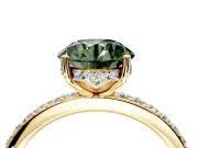 Solitaire Engagement Ring Setting for Fancy Green Round Cut Center with Fine Pave Band and Prong Head in Yellow Gold