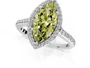 Halo Engagement Ring Setting for Fancy Yellow Marquise Center with Pave Accents, Heart Basket and Prong Head in Platinum