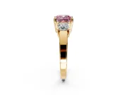 3 Stone Engagement Ring Setting for Fancy Pink Cushion Cut Center with Matching Side Accents and Prong Head in Yellow Gold