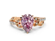 Leaf Motif Engagement Ring Setting for Fancy Pink Pear-Shaped Center with Pave Band and Prong Head in Rose Gold