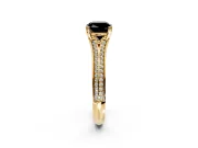 Solitaire Engagement Ring Setting for Fancy Black Cushion Cut Center with Pave Rail Split Shank and Prong Head in Yellow Gold