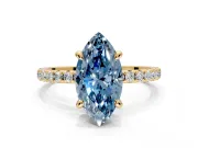 Solitaire Engagement Ring Setting for Fancy Blue Marquise Center with Fine Pave Narrow Band and Prong Head in Yellow Gold