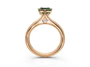 Solitaire Engagement Ring Setting for Fancy Green Asscher Cut Center with Milgrain Cathedral Band and Prong Head in Rose Gold