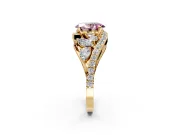 Halo Engagement Ring Setting for Fancy Pink Oval Center with Marquise and Pave Bypass Band and Prong Head in Yellow Gold