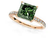 Solitaire Engagement Ring Setting for Fancy Green Princess Cut Center with Fine Pave Band and Prong Head in Rose Gold