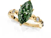 Solitaire Engagement Ring Setting for Fancy Green Marquise Center with Beaded Bezel Station Band and Prong Head in Yellow Gold
