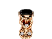 Leaf Engagement Ring Setting for Fancy Black Cushion Cut Center with Milgrain Accent Band and Prong Head in Rose Gold
