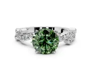 Solitaire Engagement Ring Setting for Fancy Green Round Cut Center with Bar-Station Pave Twist and Prong Head in White Gold