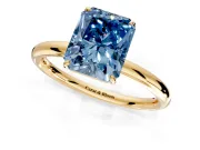Low-Set Solitaire Engagement Ring Setting for Fancy Blue Radiant Cut Center with Thin Plain Band and Prong Head in Yellow Gold