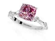 Solitaire Engagement Ring Setting for Fancy Pink Cushion Cut Center with Bezel Station Band and Prong Head in Platinum