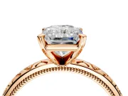 Solitaire Engagement Ring Setting for Radiant Cut Center with XO Engraved Band and Prong Head in Rose Gold