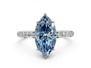 Hidden Halo Engagement Ring Setting for Fancy Blue Marquise Center with Pave Band and Prong Head in Platinum