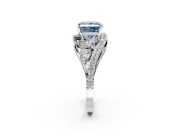 Halo Engagement Ring Setting for Fancy Blue Princess Cut Center with Marquise and Pave Bypass Band and Prong Head in White Gold