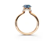 Hidden Halo Engagement Ring Setting for Fancy Blue Round Cut Center with Plain Rounded Band and Prong Head in Rose Gold
