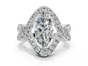Halo Engagement Ring Setting for Marquise Center with Pave Infinity Twist Band and Prong Head in White Gold