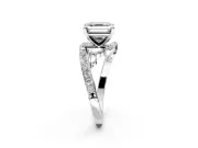 Solitaire Engagement Ring Setting for Asscher Cut Center with Pave Bypass Twist Band and Prong Head in Platinum