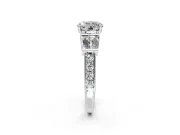 Channel-Set Engagement Ring Setting for Round Cut Center with Baguette Band and Prong Head in Sterling Silver