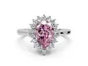 Starburst Halo Engagement Ring Setting for Fancy Pink Pear-Shaped Center with Thin Round-Wire Band and Prong Head in White Gold