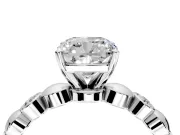 Solitaire Engagement Ring Setting for Cushion Cut Center with Beaded Bezel Station Band and Prong Head in Sterling Silver