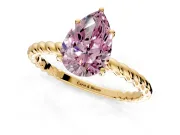 Solitaire Engagement Ring Setting for Fancy Pink Pear-Shaped Center with Plain Twisted Rope Band and Prong Head in Yellow Gold