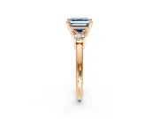 3 Stone Engagement Ring Setting for Fancy Blue Asscher Cut Center with Wide Plain Band and Prong Head in Rose Gold
