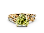Leaf Motif Engagement Ring Setting for Fancy Yellow Heart-Shaped Center with Pave Band and Prong Head in Yellow Gold
