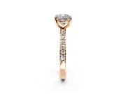 Solitaire Engagement Ring Setting for Cushion Cut Center with Round Cut Pave Band and Prong Head in Rose Gold