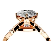 Solitaire Engagement Ring Setting for Heart-Shaped Center with Accented Twist Band and Leaf Prong Head in Rose Gold