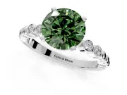 Solitaire Engagement Ring Setting for Fancy Green Round Cut Center with Bezel-Dot Beaded Band and Prong Head in White Gold