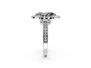 Halo Engagement Ring Setting for Fancy Green Marquise Center with Outer Bezel Rim, Pave Band and Prong Head in Platinum