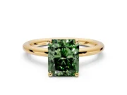 Hidden Halo Engagement Ring Setting for Fancy Green Radiant Cut Center with Thin Rounded Band and Prong Head in Yellow Gold