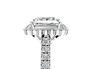Milgrain Floral Halo Engagement Ring Setting for Princess Cut Center with Pave Band and Prong Head in White Gold