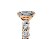 Shared-Prong Engagement Ring Setting for Emerald Cut Center with Graduated Accents and Prong Head in Rose Gold