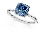 Solitaire Engagement Ring Setting for Fancy Blue Cushion Cut Center with Bamboo Band and Prong Head in Platinum