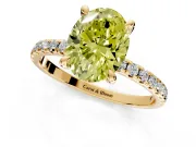 Solitaire Engagement Ring Setting for Fancy Yellow Oval Center with Fine Pave Narrow Band and Prong Head in Yellow Gold