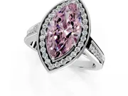 Halo Engagement Ring Setting for Fancy Pink Marquise Center with Outer Bezel Rim, Pave Band and Prong Head in White Gold