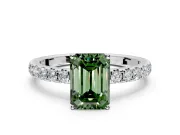 Solitaire Engagement Ring Setting for Fancy Green Emerald Cut Center with Large Accent Band and Prong Head in White Gold