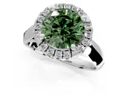 Halo Engagement Ring Setting for Fancy Green Round Cut Center with Square Band and Prong Head in Sterling Silver