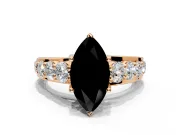 Solitaire Engagement Ring Setting for Fancy Black Marquise Center with Graduated Shared Prongs and Prong Head in Rose Gold