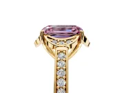 Floral Engagement Ring Setting for Fancy Pink Emerald Cut Center with Four Accent Clusters and Prong Head in Yellow Gold