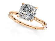 Solitaire Engagement Ring Setting for Cushion Cut Center with Bamboo Band and Prong Head in Rose Gold