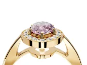 Bezel-Framed Halo Engagement Ring Setting for Fancy Pink Marquise Center with Pave Band and Prong Head in Yellow Gold