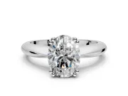 Solitaire Engagement Ring Setting for Oval Center with Reverse Tapered Band and Prong Head in White Gold