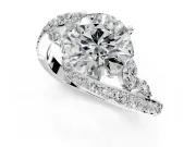 Solitaire Engagement Ring Setting for Round Cut Center with Pave Bypass Twist Band and Prong Head in Platinum