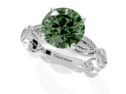 Solitaire Engagement Ring Setting for Fancy Green Round Cut Center with Marquise Panel Band and Prong Head in Sterling Silver