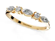 Marquise and Round Cut Lab-Grown Diamond 5 Stone Half Eternity Wedding Band with Prong Setting in Yellow Gold