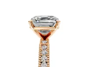 Solitaire Engagement Ring Setting for Asscher Cut Center with Milgrain-Edged Pave Band and Prong Head in Rose Gold