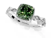 Vintage Station Engagement Ring Setting for Fancy Green Cushion Cut Center with Accents and Prong Head in Sterling Silver