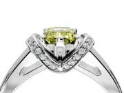 Solitaire Engagement Ring Setting for Fancy Yellow Emerald Cut Center with Wide Band, Pave Collar and Prong Head in Sterling Silver