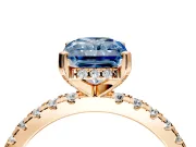 Solitaire Engagement Ring Setting for Fancy Blue Radiant Cut Center with Band of Accents and Prong Head in Rose Gold